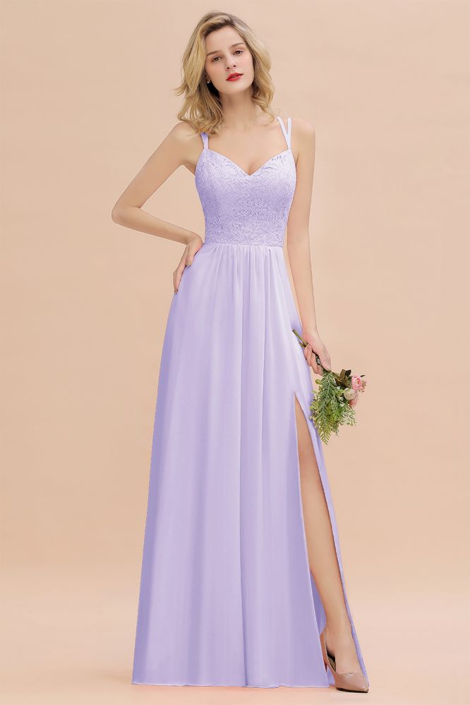 Classy Spaghetti Slim Side Split Bridesmaid Dress Sky Blue V-Neck Wedding Party Evening Dress