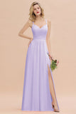 Classy Spaghetti Slim Side Split Bridesmaid Dress Sky Blue V-Neck Wedding Party Evening Dress