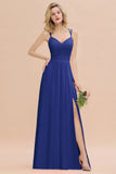 Classy Spaghetti Slim Side Split Bridesmaid Dress Sky Blue V-Neck Wedding Party Evening Dress