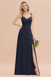 Classy Spaghetti Slim Side Split Bridesmaid Dress Sky Blue V-Neck Wedding Party Evening Dress