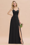 Classy Spaghetti Slim Side Split Bridesmaid Dress Sky Blue V-Neck Wedding Party Evening Dress