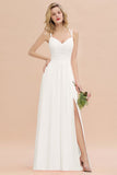 Classy Spaghetti Slim Side Split Bridesmaid Dress Sky Blue V-Neck Wedding Party Evening Dress