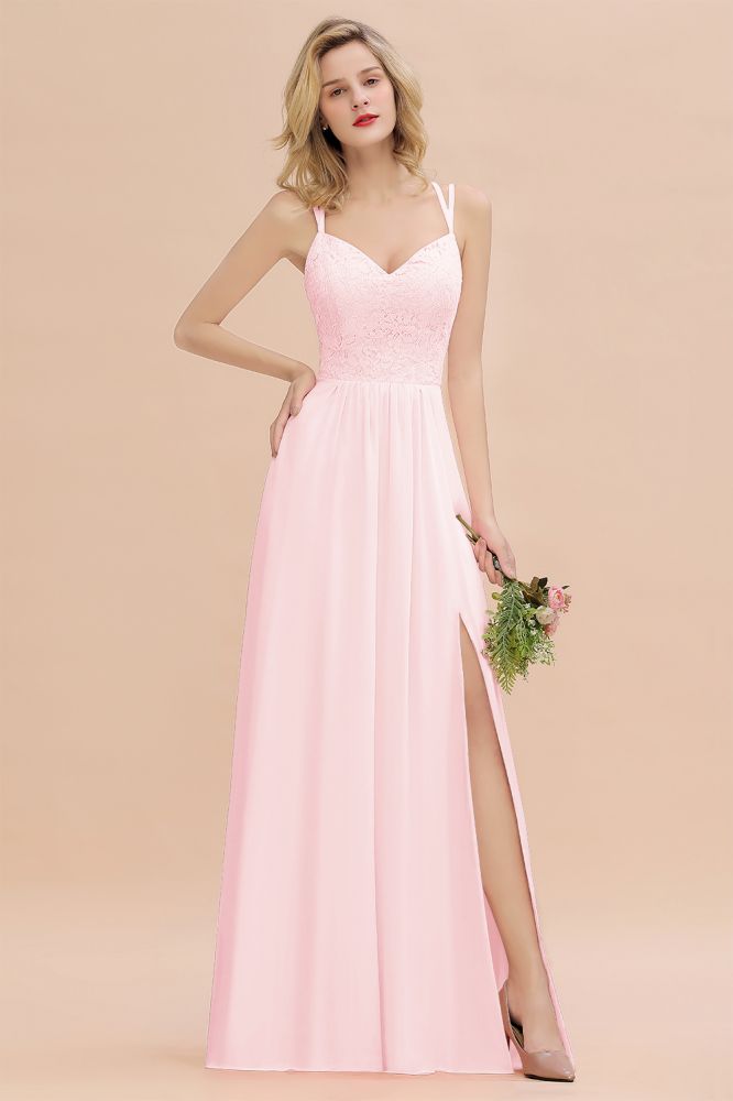 Classy Spaghetti Slim Side Split Bridesmaid Dress Sky Blue V-Neck Wedding Party Evening Dress