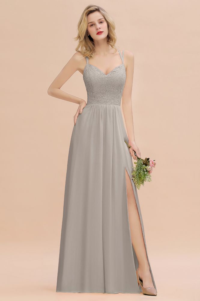 Classy Spaghetti Slim Side Split Bridesmaid Dress Sky Blue V-Neck Wedding Party Evening Dress
