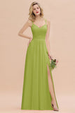 Classy Spaghetti Slim Side Split Bridesmaid Dress Sky Blue V-Neck Wedding Party Evening Dress