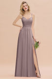 Classy Spaghetti Slim Side Split Bridesmaid Dress Sky Blue V-Neck Wedding Party Evening Dress