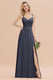 Classy Spaghetti Slim Side Split Bridesmaid Dress Sky Blue V-Neck Wedding Party Evening Dress