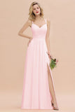 Classy Spaghetti Slim Side Split Bridesmaid Dress Sky Blue V-Neck Wedding Party Evening Dress
