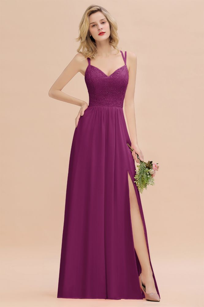 Classy Spaghetti Slim Side Split Bridesmaid Dress Sky Blue V-Neck Wedding Party Evening Dress