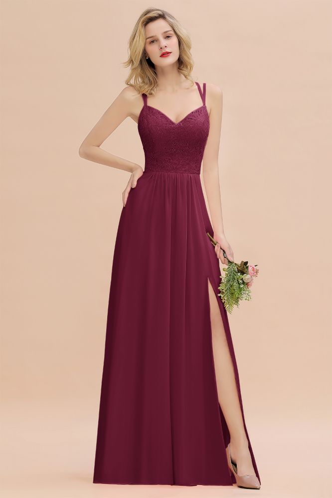 Classy Spaghetti Slim Side Split Bridesmaid Dress Sky Blue V-Neck Wedding Party Evening Dress