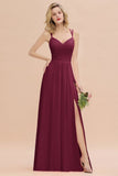 Classy Spaghetti Slim Side Split Bridesmaid Dress Sky Blue V-Neck Wedding Party Evening Dress