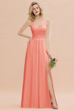 Classy Spaghetti Slim Side Split Bridesmaid Dress Sky Blue V-Neck Wedding Party Evening Dress