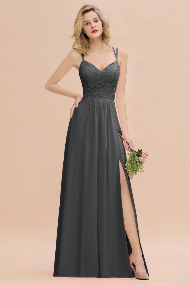 Classy Spaghetti Slim Side Split Bridesmaid Dress Sky Blue V-Neck Wedding Party Evening Dress