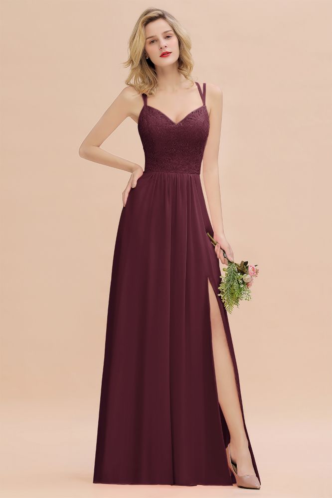 Classy Spaghetti Slim Side Split Bridesmaid Dress Sky Blue V-Neck Wedding Party Evening Dress