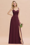 Classy Spaghetti Slim Side Split Bridesmaid Dress Sky Blue V-Neck Wedding Party Evening Dress
