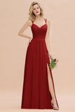 Classy Spaghetti Slim Side Split Bridesmaid Dress Sky Blue V-Neck Wedding Party Evening Dress