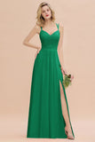 Classy Spaghetti Slim Side Split Bridesmaid Dress Sky Blue V-Neck Wedding Party Evening Dress