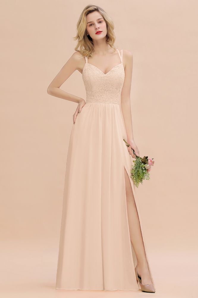 Classy Spaghetti Slim Side Split Bridesmaid Dress Sky Blue V-Neck Wedding Party Evening Dress