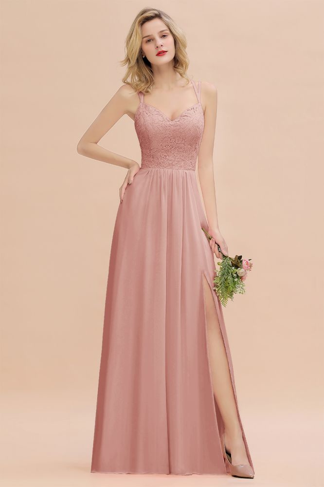 Classy Spaghetti Slim Side Split Bridesmaid Dress Sky Blue V-Neck Wedding Party Evening Dress
