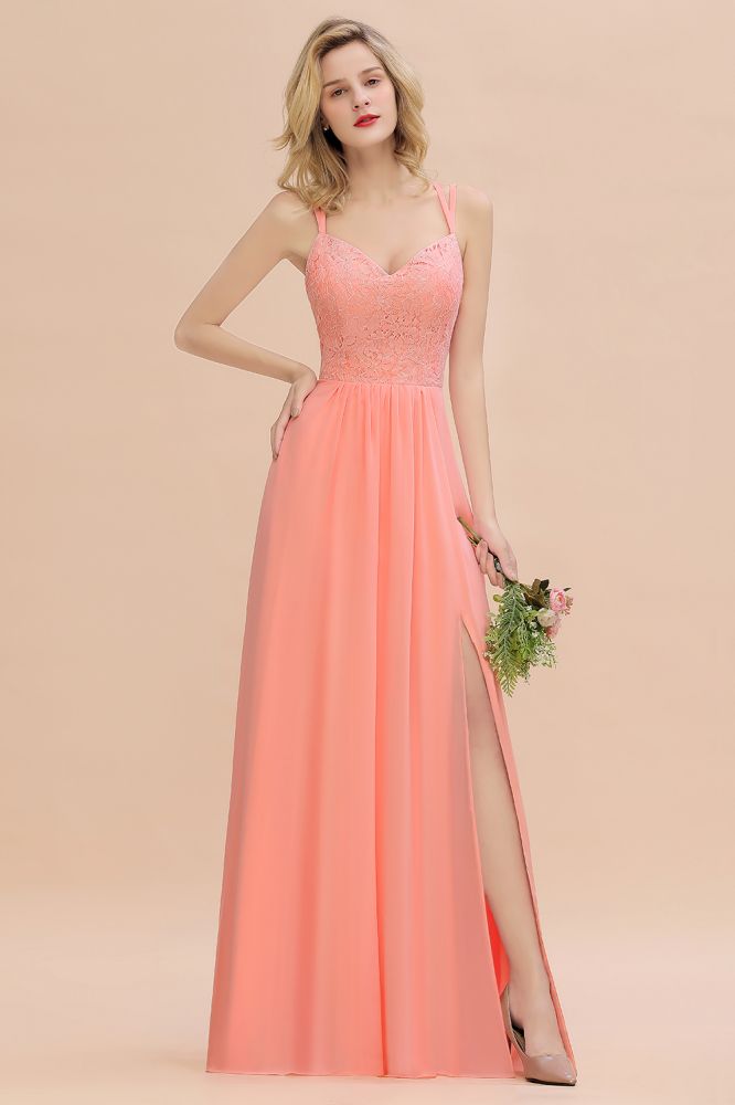 Classy Spaghetti Slim Side Split Bridesmaid Dress Sky Blue V-Neck Wedding Party Evening Dress