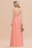 Classy Spaghetti Slim Side Split Bridesmaid Dress Sky Blue V-Neck Wedding Party Evening Dress