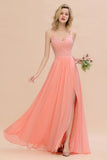 Classy Spaghetti Slim Side Split Bridesmaid Dress Sky Blue V-Neck Wedding Party Evening Dress