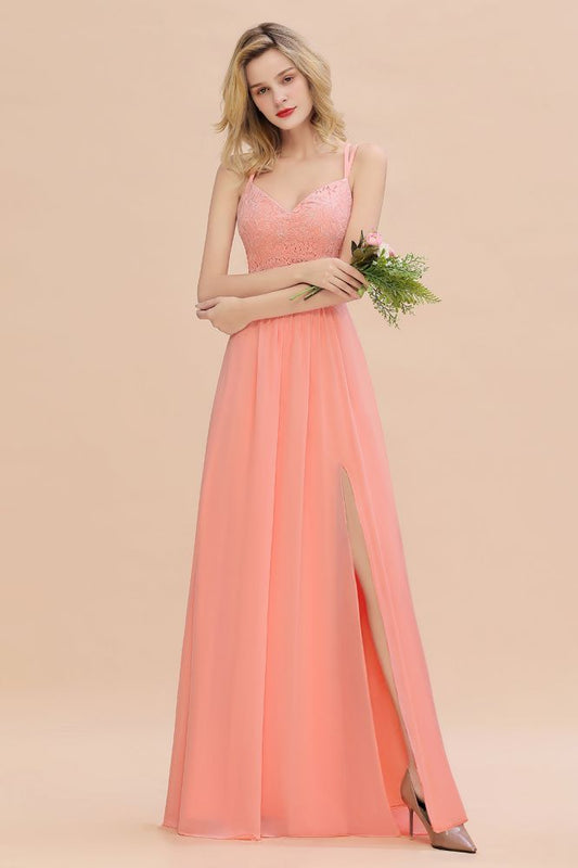Classy Spaghetti Slim Side Split Bridesmaid Dress Sky Blue V-Neck Wedding Party Evening Dress