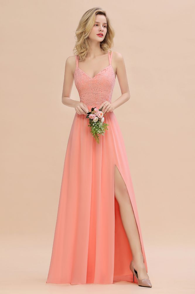 Classy Spaghetti Slim Side Split Bridesmaid Dress Sky Blue V-Neck Wedding Party Evening Dress