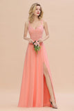 Classy Spaghetti Slim Side Split Bridesmaid Dress Sky Blue V-Neck Wedding Party Evening Dress
