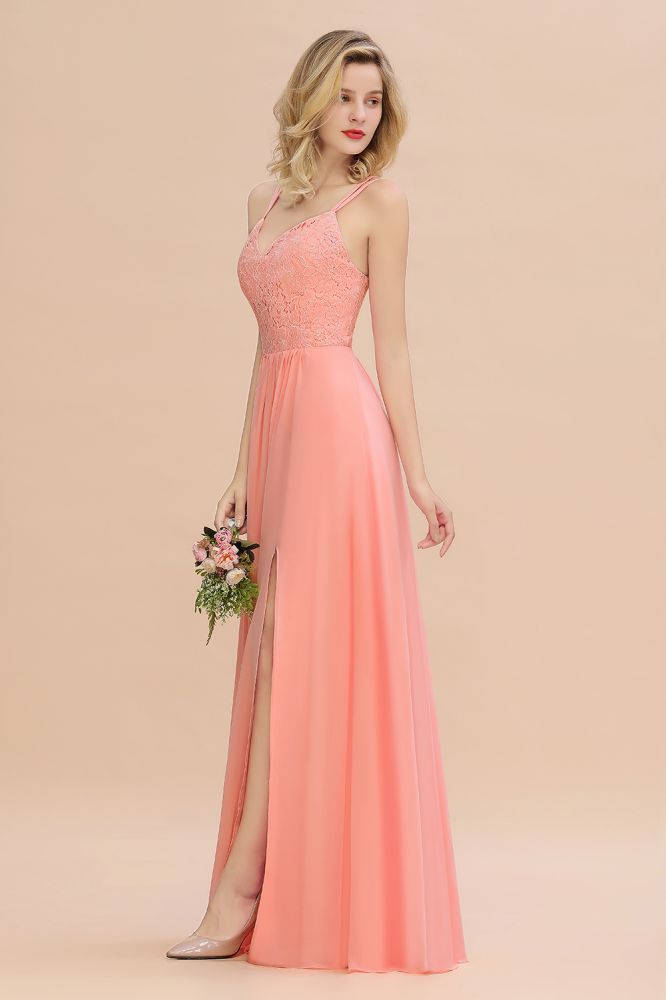 Classy Spaghetti Slim Side Split Bridesmaid Dress Sky Blue V-Neck Wedding Party Evening Dress