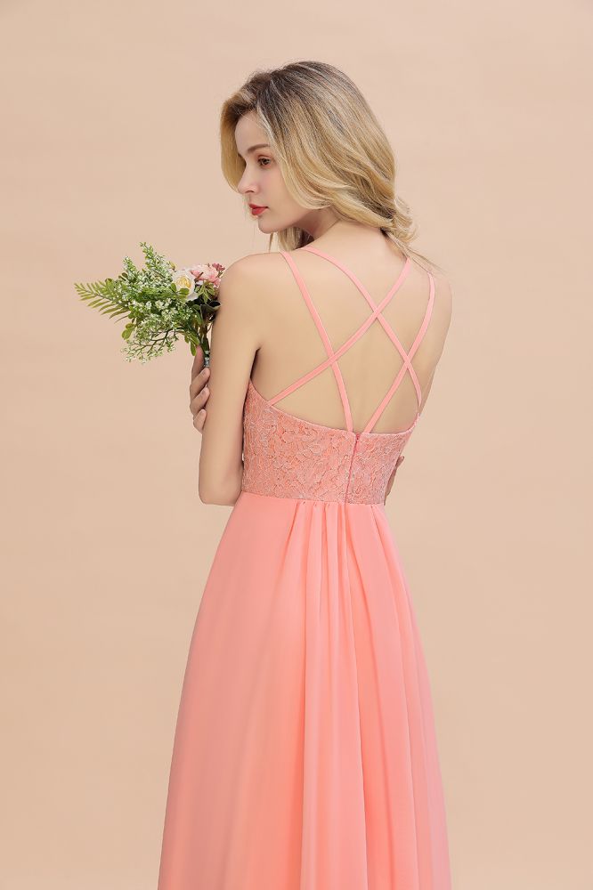 Classy Spaghetti Slim Side Split Bridesmaid Dress Sky Blue V-Neck Wedding Party Evening Dress