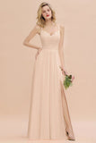 Classy Spaghetti Slim Side Split Bridesmaid Dress Sky Blue V-Neck Wedding Party Evening Dress