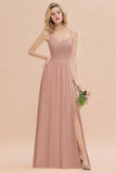 Classy Spaghetti Slim Side Split Bridesmaid Dress Sky Blue V-Neck Wedding Party Evening Dress