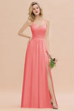 Classy Spaghetti Slim Side Split Bridesmaid Dress Sky Blue V-Neck Wedding Party Evening Dress