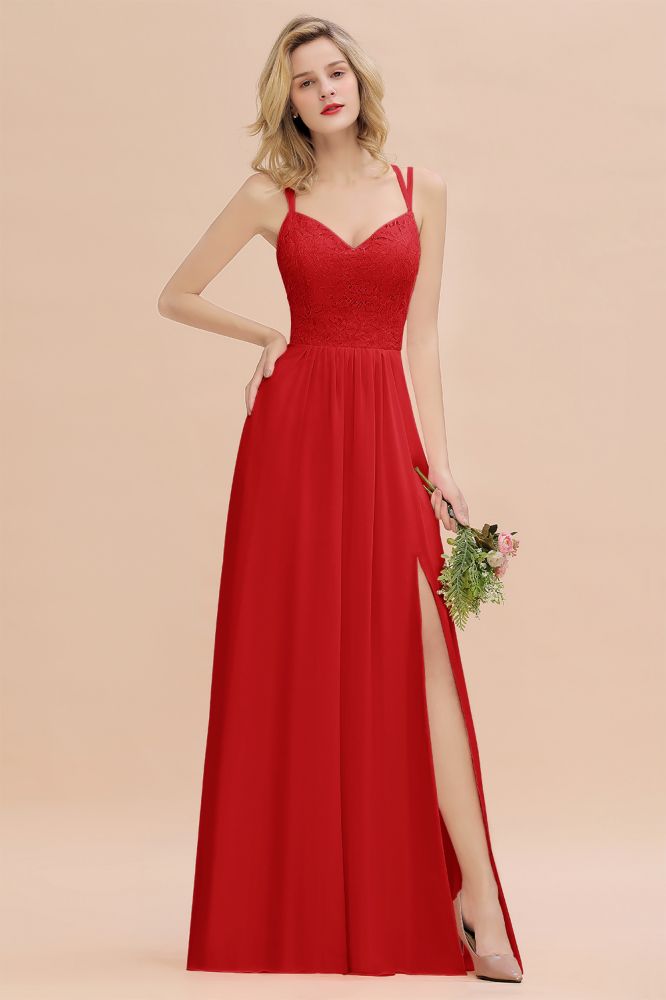 Classy Spaghetti Slim Side Split Bridesmaid Dress Sky Blue V-Neck Wedding Party Evening Dress