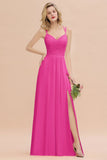 Classy Spaghetti Slim Side Split Bridesmaid Dress Sky Blue V-Neck Wedding Party Evening Dress
