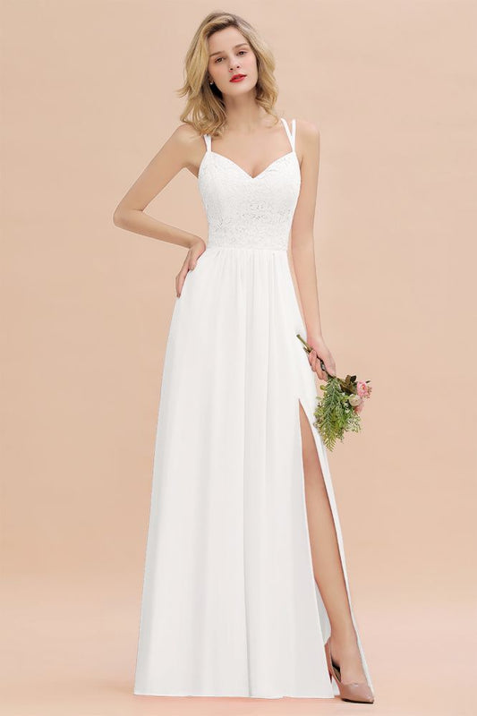 Classy Spaghetti Slim Side Split Bridesmaid Dress Sky Blue V-Neck Wedding Party Evening Dress
