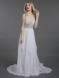 Chiffon mit Perlen V-Ausschnitt Brautkleid-Elfenbein Brautkleider Kleider