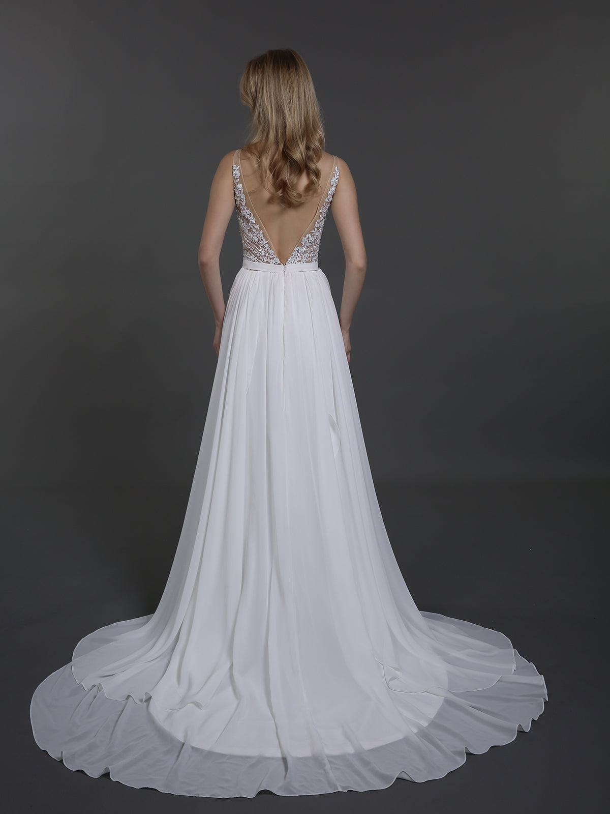 Chiffon mit Perlen V-Ausschnitt Brautkleid-Elfenbein Brautkleider Kleider