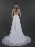 Chiffon mit Perlen V-Ausschnitt Brautkleid-Elfenbein Brautkleider Kleider