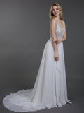 Chiffon mit Perlen V-Ausschnitt Brautkleid-Elfenbein Brautkleider Kleider