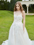 Spaghetti Straps Tulle Chapel Train Wedding Dress-Ivory Bridal Gowns Dresses
