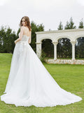 Spaghetti Straps Tulle Chapel Train Wedding Dress-Ivory Bridal Gowns Dresses