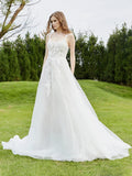 Spaghetti Straps Tulle Chapel Train Wedding Dress-Ivory Bridal Gowns Dresses