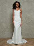 Spaghetti Strap Mermaid Lace Simple Bridal Dresses-Ivory Bridal Gowns Wedding Dresses