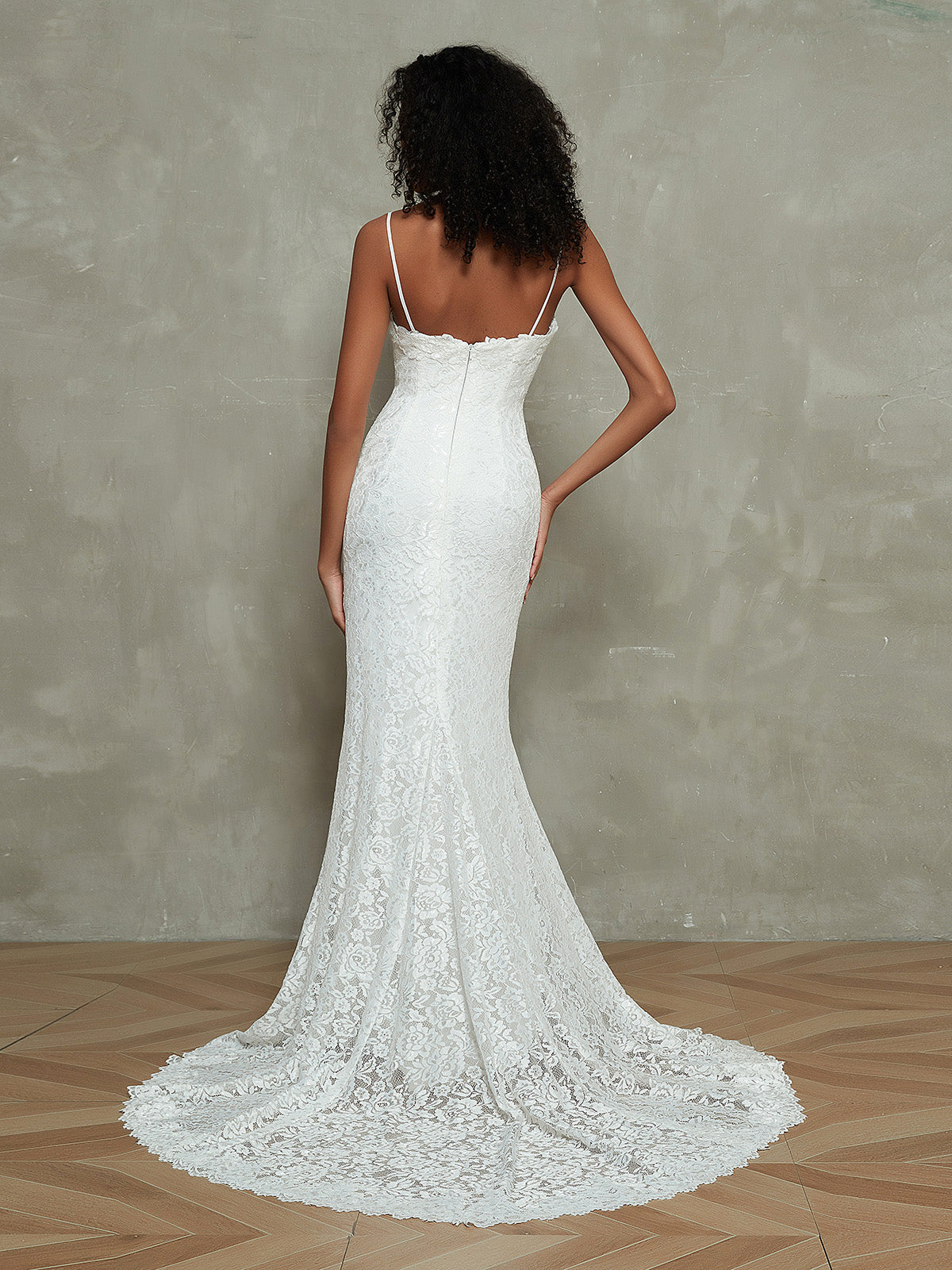 Spaghetti Strap Mermaid Lace Simple Bridal Dresses-Ivory Bridal Gowns Wedding Dresses
