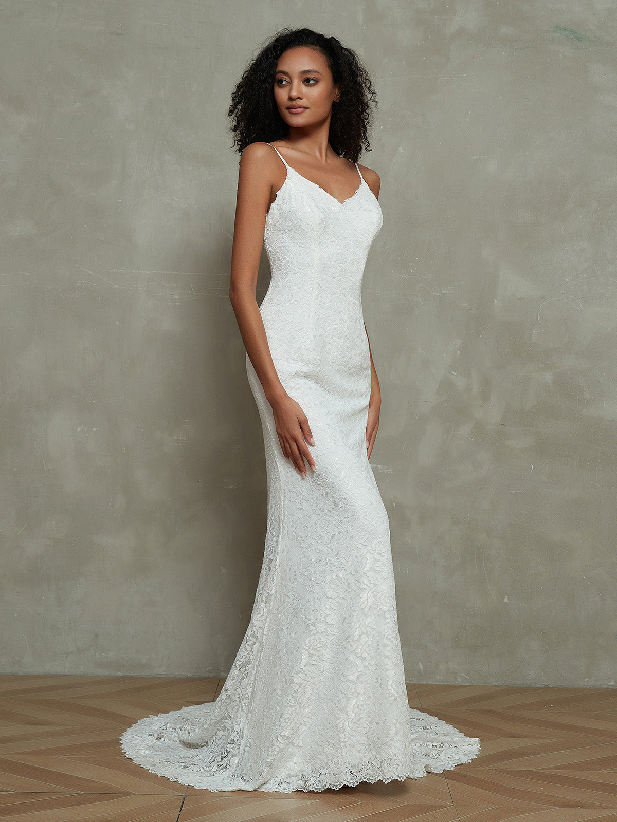 Spaghetti Strap Mermaid Lace Simple Bridal Dresses-Ivory Bridal Gowns Wedding Dresses