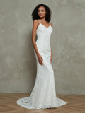 Spaghetti Strap Mermaid Lace Simple Bridal Dresses-Ivory Bridal Gowns Wedding Dresses
