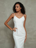 Spaghetti Strap Mermaid Lace Simple Bridal Dresses-Ivory Bridal Gowns Wedding Dresses