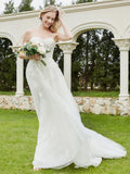 A-Linie Brautkleid mit Applikationen und Pinselschleppe – Elfenbeinfarben